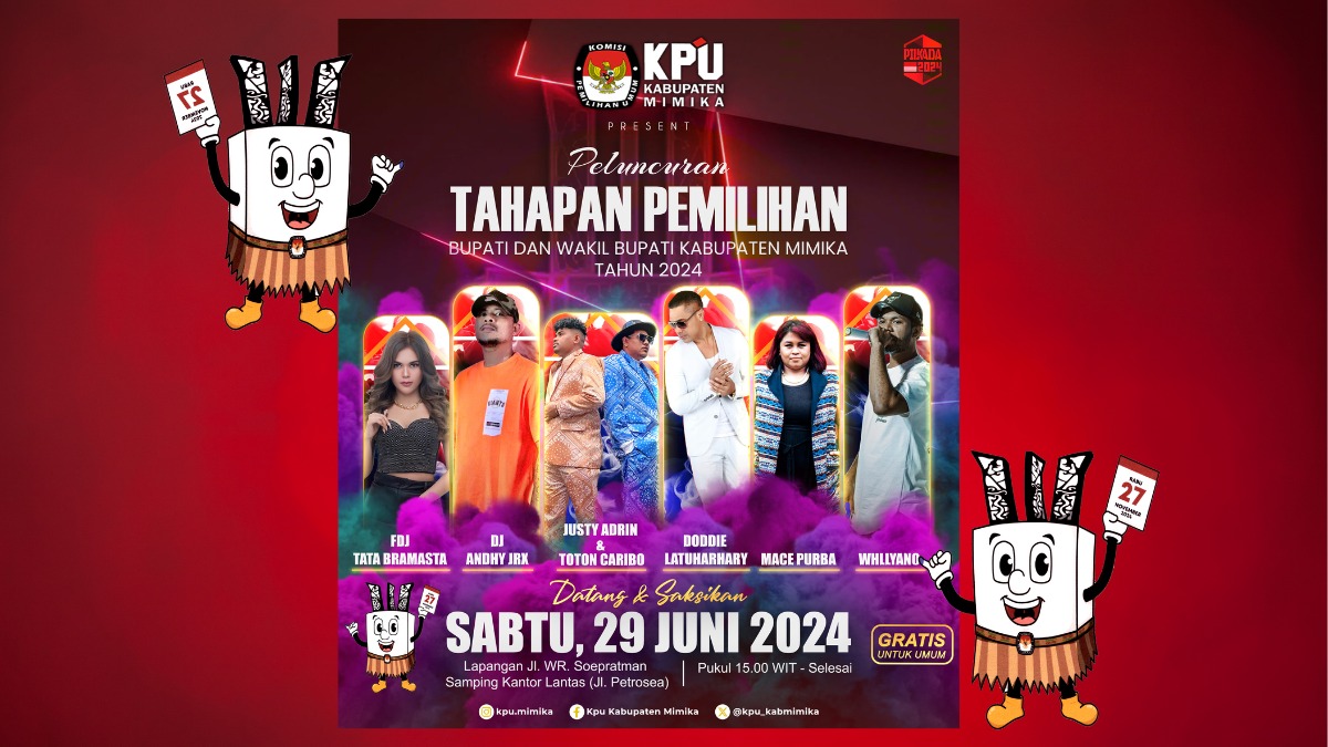 Peluncuran Pilkada Mimika 2024, KPU Turunkan Artis Nasional dan Pesta Kembang Api