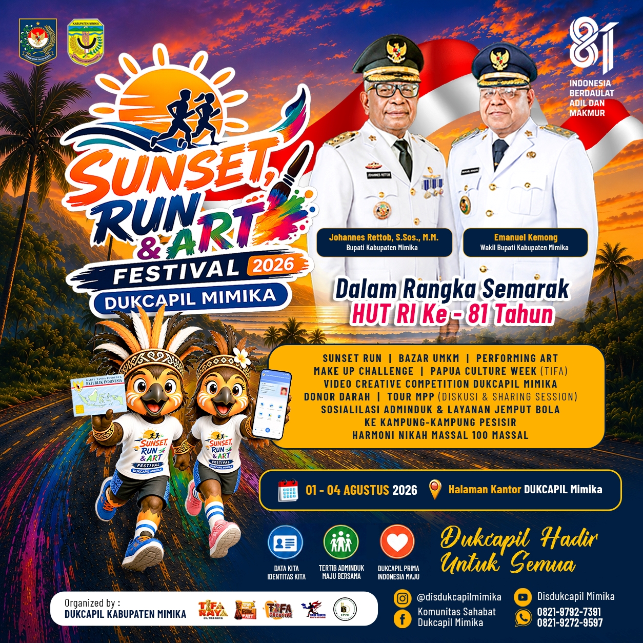 Inovasi Layanan Publik, Disdukcapil Mimika Gelar Sunset Run dan Art Festival 2026
