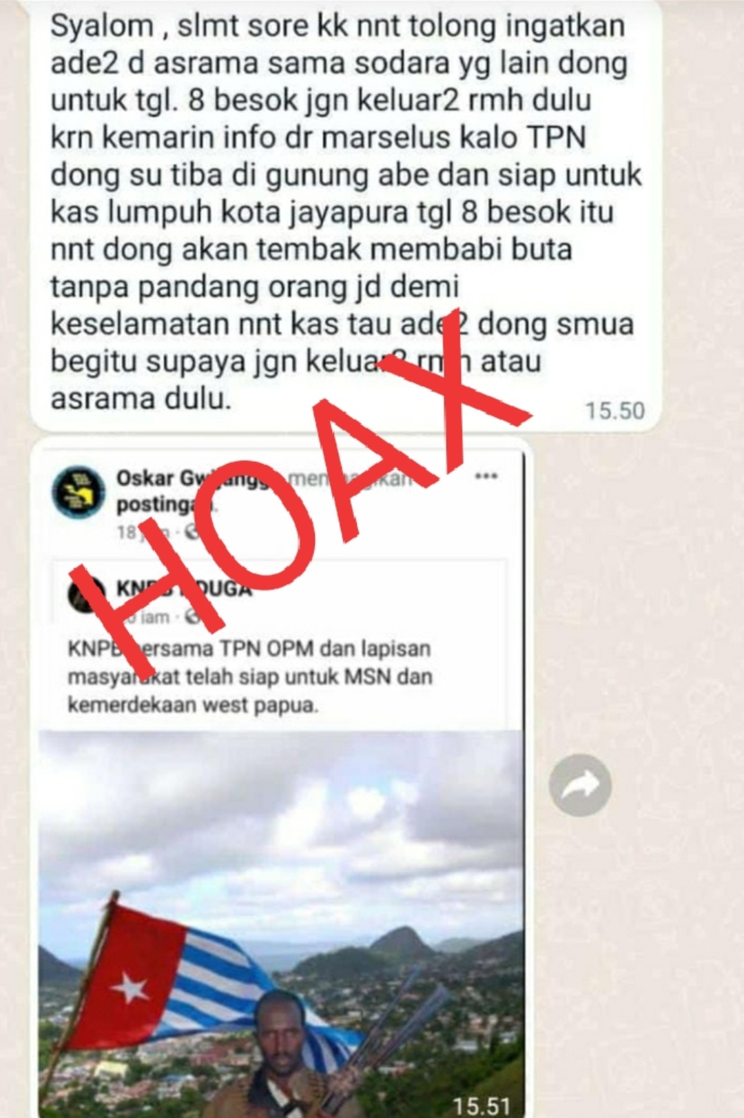 DIPASTIKAN HOAX, TERKAIT KST TEBAR TEROR DI MEDSOS TANGGAL 8 MARET 2022 AKAN LUMPUHKAN KOTA JAYAPURA